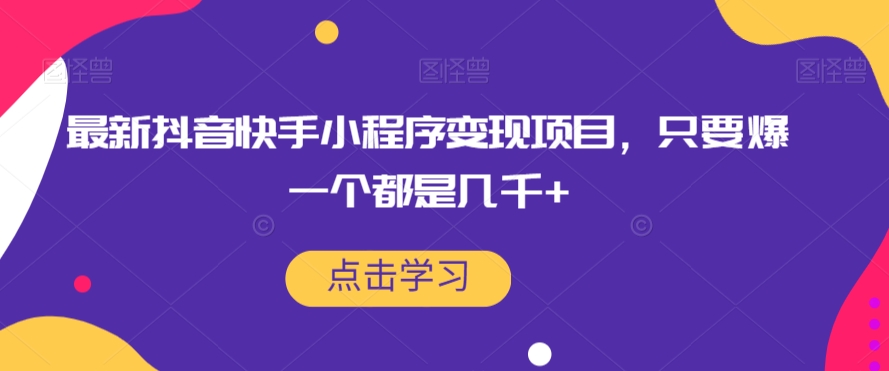 最新抖音快手小程序变现项目,只要爆一个都是几千+|淘骐网赚资源库