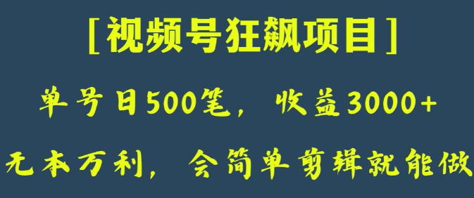 日收款500笔,纯利润3000+,视频号狂飙项目,会简单剪辑就能做【揭秘】|淘骐网赚资源库
