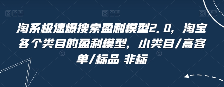 淘系极速爆搜索盈利模型2.0，淘宝各个类目的盈利模型，小类目/高客单/标品 非标|淘骐网赚资源库