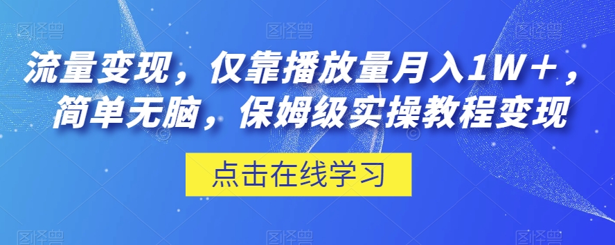 流量变现,仅靠播放量月入1W+,简单无脑,保姆级实操教程【揭秘】|淘骐网赚资源库