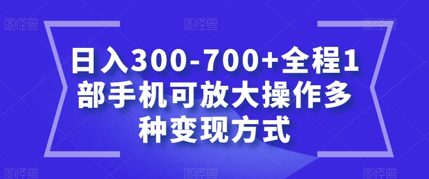 日入300-700+全程1部手机可放大操作多种变现方式【揭秘】|淘骐网赚资源库