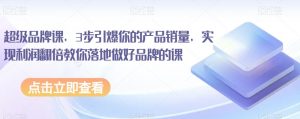 超级品牌课,3步引爆你的产品销量,实现利润翻倍教你落地做好品牌的课|淘骐网赚资源库