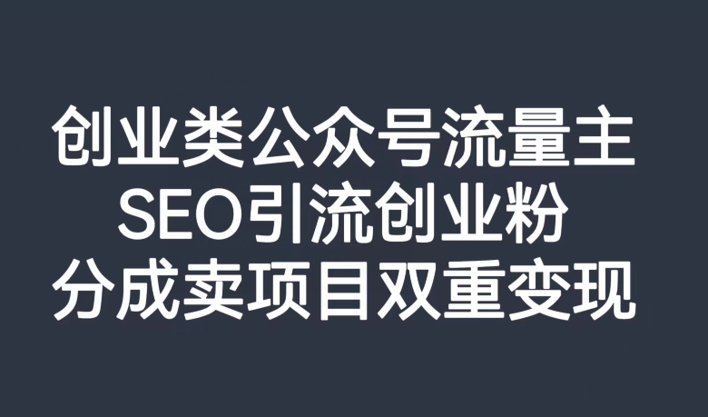 创业类公众号流量主,SEO引流创业粉,分成卖项目双重变现【揭秘】|淘骐网赚资源库