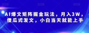 AI爆文矩阵掘金玩法,月入3W,傻瓜式发文,小白当天就能上手【揭秘】|淘骐网赚资源库