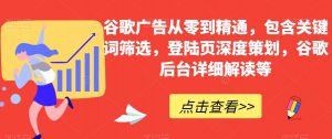 谷歌广告从零到精通,包含关键词筛选,登陆页深度策划,谷歌后台详细解读等|淘骐网赚资源库