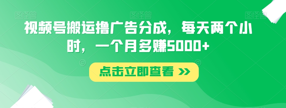视频号搬运撸广告分成,每天两个小时,一个月多赚5000+|淘骐网赚资源库