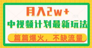 中视频计划全新玩法，月入2w+，收益稳定，几分钟一个作品，小白也可入局【揭秘】|淘骐网赚资源库