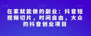 在家就能做的副业:抖音短视频切片,时间自由,大众的抖音创业项目|淘骐网赚资源库