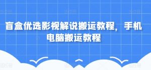 盲盒优选影视解说搬运教程，手机电脑搬运教程|淘骐网赚资源库