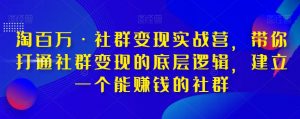 淘百万·社群变现实战营,带你打通社群变现的底层逻辑,建立一个能赚钱的社群|淘骐网赚资源库