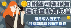 0粉就可变现，有播放量就有收益，每月收入四五千，特别简单适合新手操作【揭秘】|淘骐网赚资源库