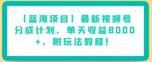 【蓝海项目】最新视频号分成计划,单天收益8000+,附玩法教程!|淘骐网赚资源库