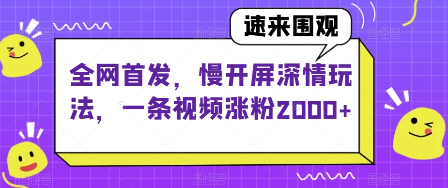 全网首发，慢开屏深情玩法，一条视频涨粉2000+【揭秘】|淘骐网赚资源库