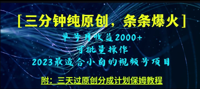 三分钟制作视频号纯原创,条条爆款,轻松月入过万【揭秘】|淘骐网赚资源库