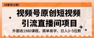 视频号原创短视频引流直播间项目，日入3~5五位数【揭秘】|淘骐网赚资源库