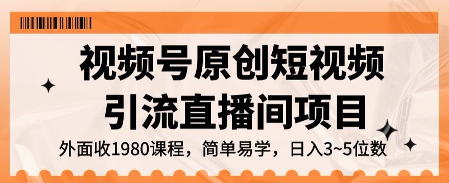 视频号原创短视频引流直播间项目,日入3~5五位数【揭秘】|淘骐网赚资源库