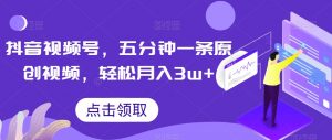 抖音视频号，五分钟一条原创视频，轻松月入3w+【独家秘诀，传授赚钱方法】【揭秘】|淘骐网赚资源库