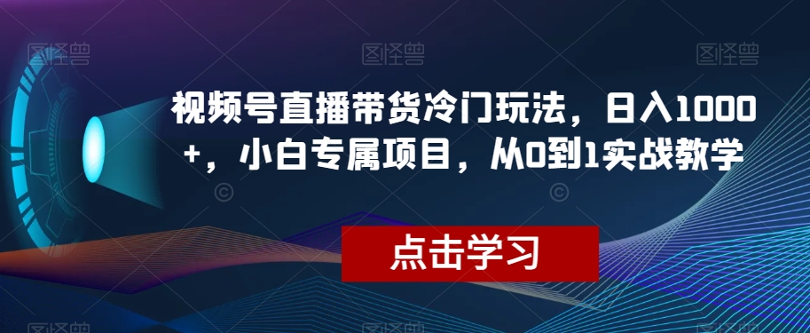 视频号直播带货冷门玩法，日入1000+，小白专属项目，从0到1实战教学【揭秘】|淘骐网赚资源库