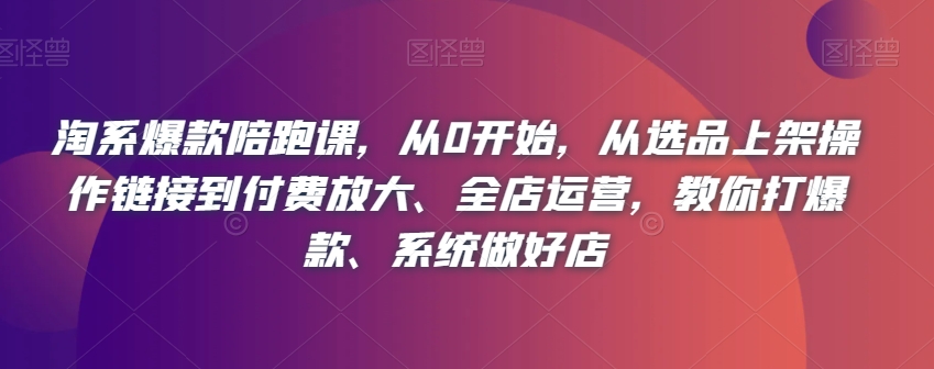 淘系爆款陪跑课，从0开始，从选品上架操作链接到付费放大、全店运营，教你打爆款、系统做好店|淘骐网赚资源库