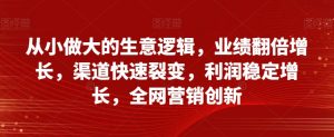 从小做大的生意逻辑,业绩翻倍增长,渠道快速裂变,利润稳定增长,全网营销创新|淘骐网赚资源库