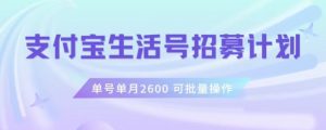 支付宝生活号作者招募计划,单号单月2600,可批量去做,工作室一人一个月轻松1w+【揭秘】|淘骐网赚资源库
