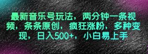 最新音乐号玩法,两分钟一条视频,条条原创,疯狂涨粉,多种变现,日入500+,小白易上手【揭秘】|淘骐网赚资源库