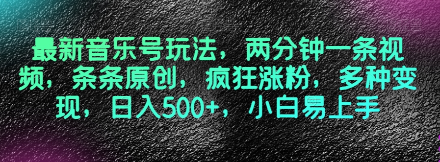 最新音乐号玩法，两分钟一条视频，条条原创，疯狂涨粉，多种变现，日入500+，小白易上手【揭秘】|淘骐网赚资源库