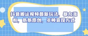 抖音搬运视频最新玩法，暴力涨粉，条条原创，多种变现方式【揭秘】|淘骐网赚资源库