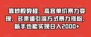 靠炒股教程，高客单价暴力变现，多渠道引流方式暴力涨粉，新手也能实现日入2000+【揭秘】|淘骐网赚资源库