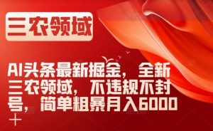 AI头条最新掘金，全新三农领域，不违规不封号，简单粗暴月入6000＋【揭秘】|淘骐网赚资源库