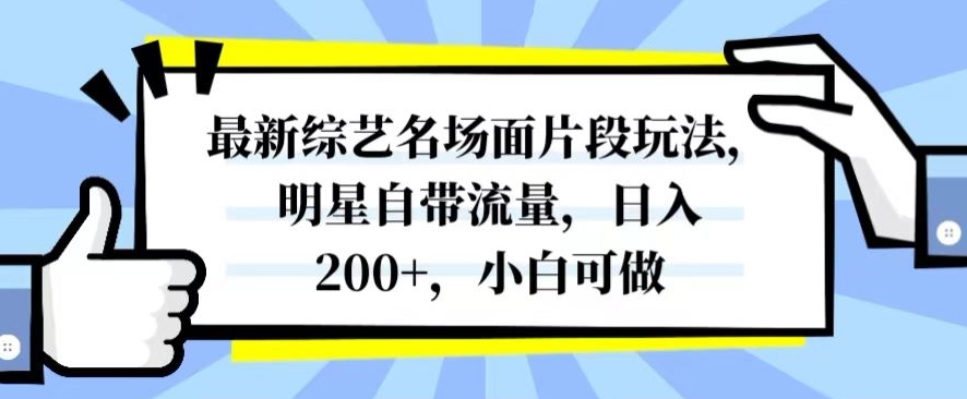 最新综艺名场面片段玩法，明星自带流量，日入200+，小白可做【揭秘】|淘骐网赚资源库