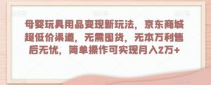 母婴玩具用品变现新玩法，京东商城超低价渠道，简单操作可实现月入2万+【揭秘】|淘骐网赚资源库