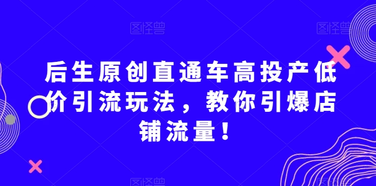 后生原创直通车高投产低价引流玩法,教你引爆店铺流量!|淘骐网赚资源库