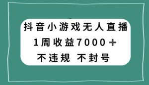 抖音小游戏无人直播，不违规不封号1周收益7000+，官方流量扶持【揭秘】|淘骐网赚资源库