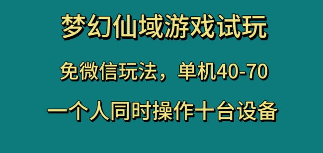梦幻仙域游戏试玩,免微信玩法,单机40-70,一个人同时操作十台设备【揭秘】|淘骐网赚资源库