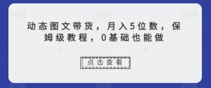 动态图文带货，月入5位数，保姆级教程，0基础也能做【揭秘】|淘骐网赚资源库