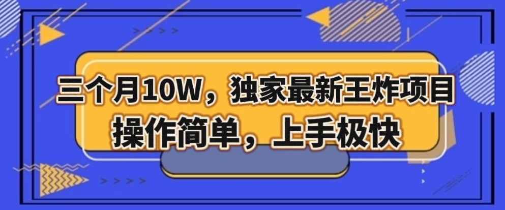 三个月10W,独家最新王炸项目!操作简单,上手极快【揭秘】|淘骐网赚资源库
