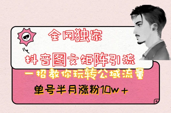 全网独家抖音图文矩阵引流,一招教你玩转公域流量,单号半月涨粉10w+【揭秘】|淘骐网赚资源库