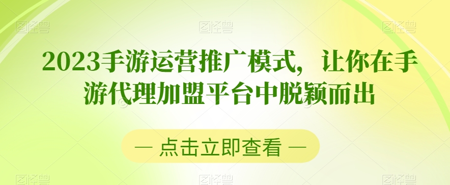 2023手游运营推广模式,让你在手游代理加盟平台中脱颖而出|淘骐网赚资源库