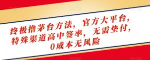 终极撸茅台方法，官方大平台，特殊渠道高中签率，无需垫付，0成本无风险【揭秘】|淘骐网赚资源库