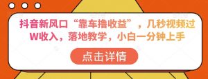 抖音新风口“靠车撸收益”，几秒视频过W收入，落地教学，小白一分钟上手【揭秘】|淘骐网赚资源库