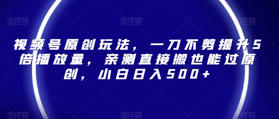视频号原创玩法，一刀不剪提升5倍播放量，亲测直接搬也能过原创，小白日入500+【揭秘】|淘骐网赚资源库