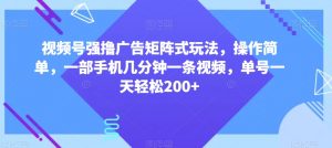 视频号强撸广告矩阵式玩法，操作简单，一部手机几分钟一条视频，单号一天轻松200+【揭秘】|淘骐网赚资源库