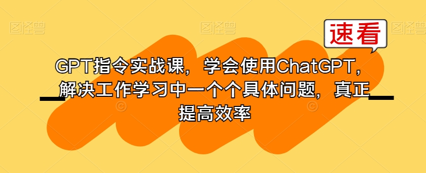 GPT指令实战课,学会使用ChatGPT,解决工作学习中一个个具体问题,真正提高效率|淘骐网赚资源库