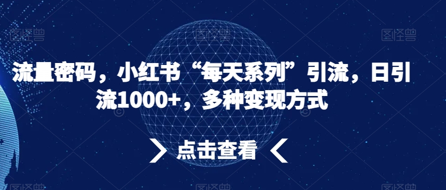 流量密码,小红书“每天系列”引流,日引流1000+,多种变现方式【揭秘】|淘骐网赚资源库