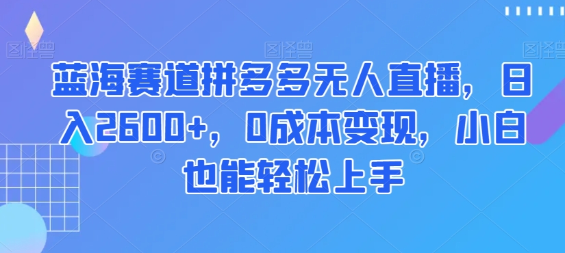 蓝海赛道拼多多无人直播,日入2600+,0成本变现,小白也能轻松上手【揭秘】|淘骐网赚资源库