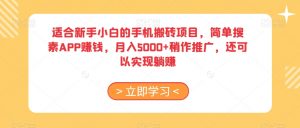 适合新手小白的手机搬砖项目,简单搜素APP赚钱,月入5000+稍作推广,还可以实现躺赚【揭秘】|淘骐网赚资源库