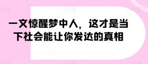 一文惊醒梦中人，这才是当下社会能让你发达的真相【公众号付费文章】|淘骐网赚资源库