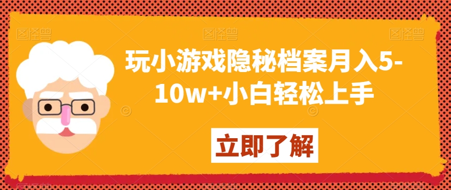 玩小游戏隐秘档案月入5-10w+小白轻松上手【揭秘】|淘骐网赚资源库