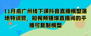 11月底广州线下课抖音直播模型落地特训营，短视频锤爆直播间的平播可复制模型|淘骐网赚资源库